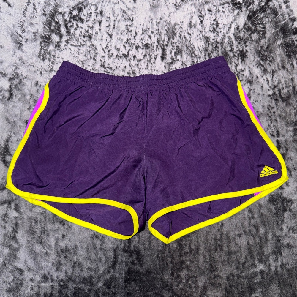 Adidas Climalite Womens Running Shorts Purple Pink Neon Yellow Size M X54899